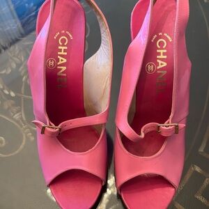 Chanel Pink Patent Leather Slingback Heels